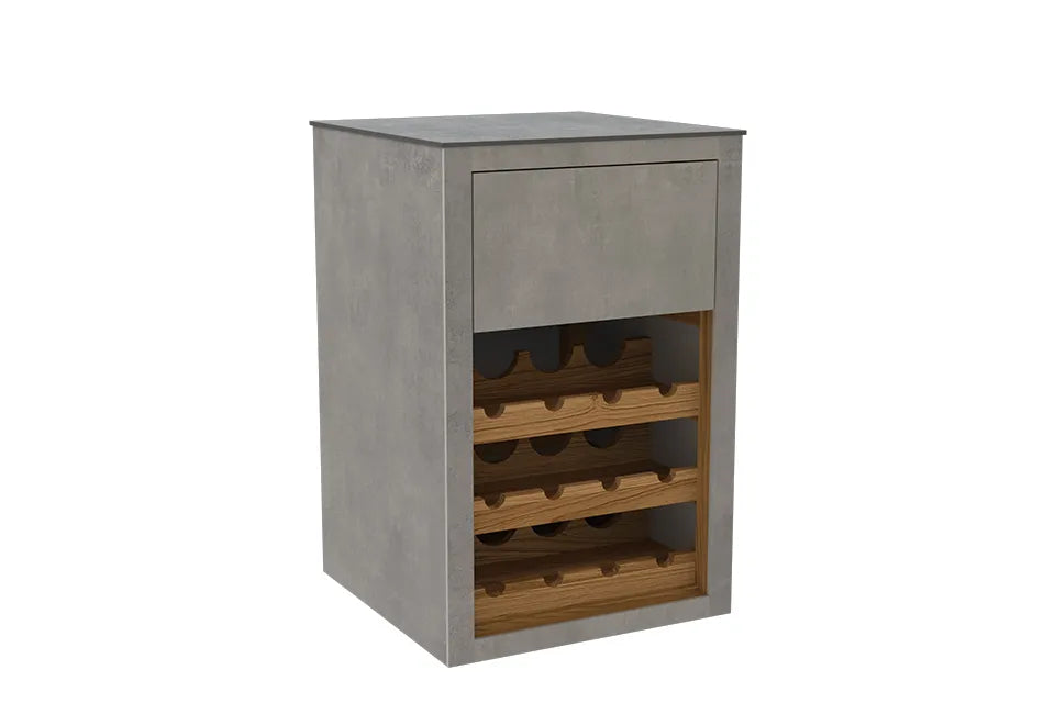 Passion Grills | Kerafina Outdoor Küchenschrank Hoch Schublade + Weinschrank | 58 x 58 cm