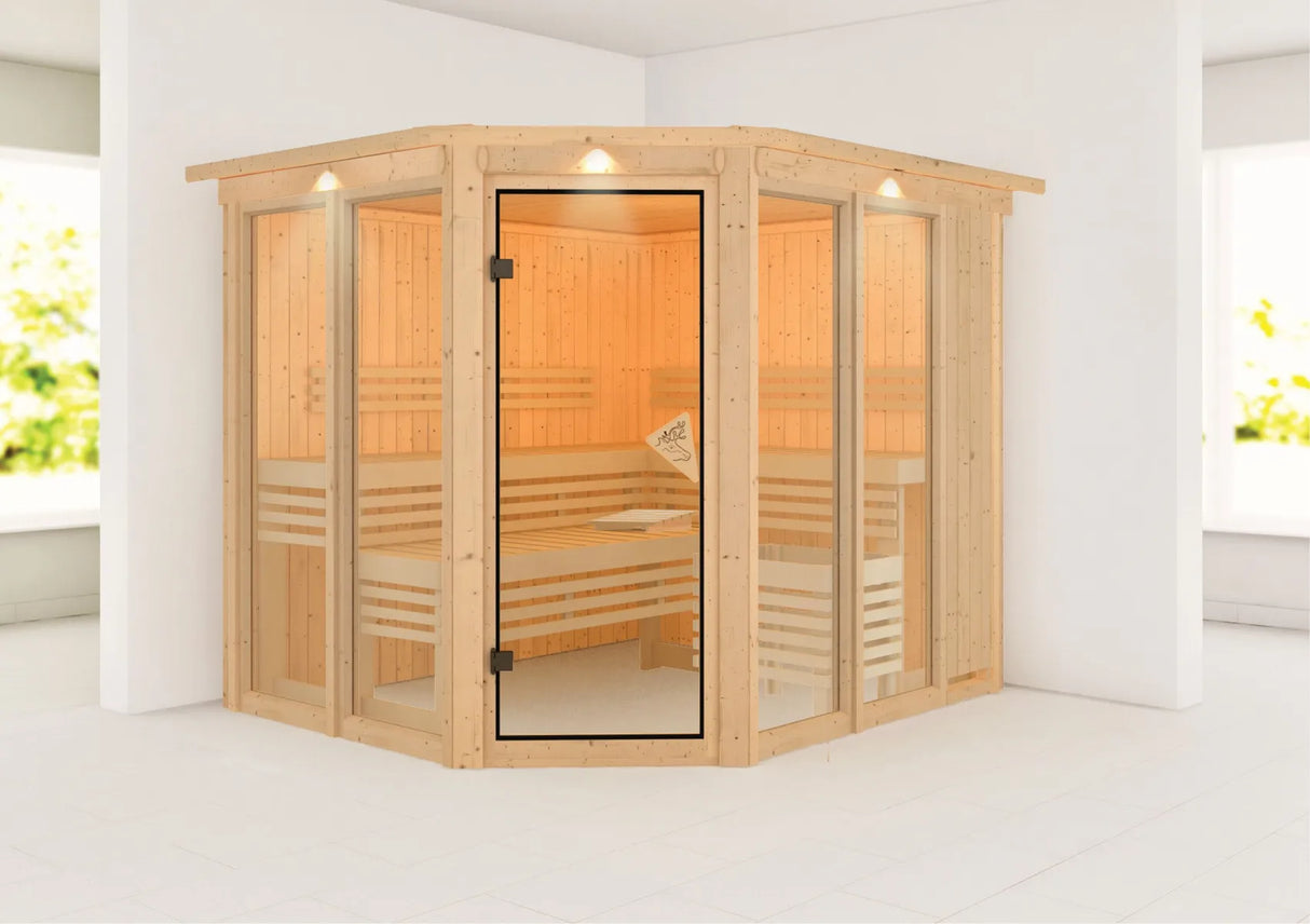 Karibu | Ainur 3 Sauna mit Dachkranz