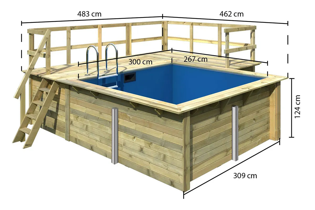 Karibu | Rechteckiger Pool 1 mit Terrasse 3,5 und Seiten-Terrasse