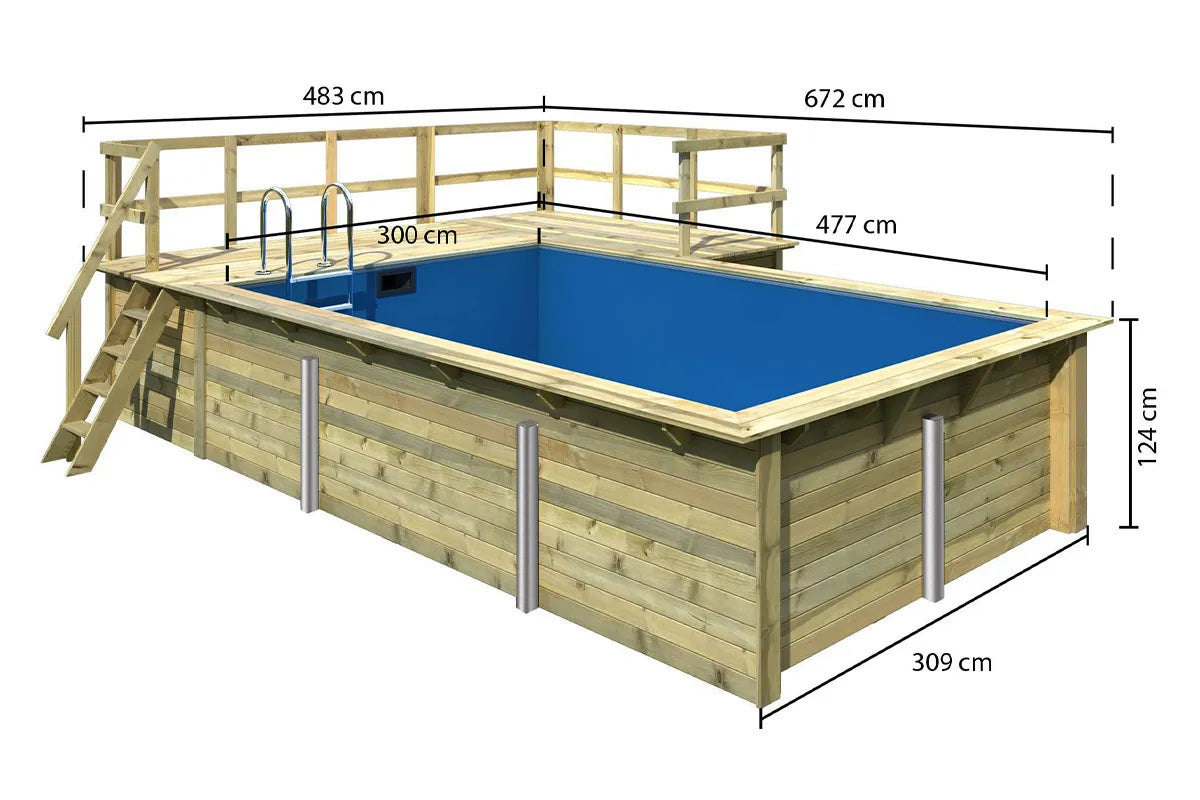 Karibu | Rechteckiger Pool 3 mit Terrasse 3,5 und Seiten-Terrasse