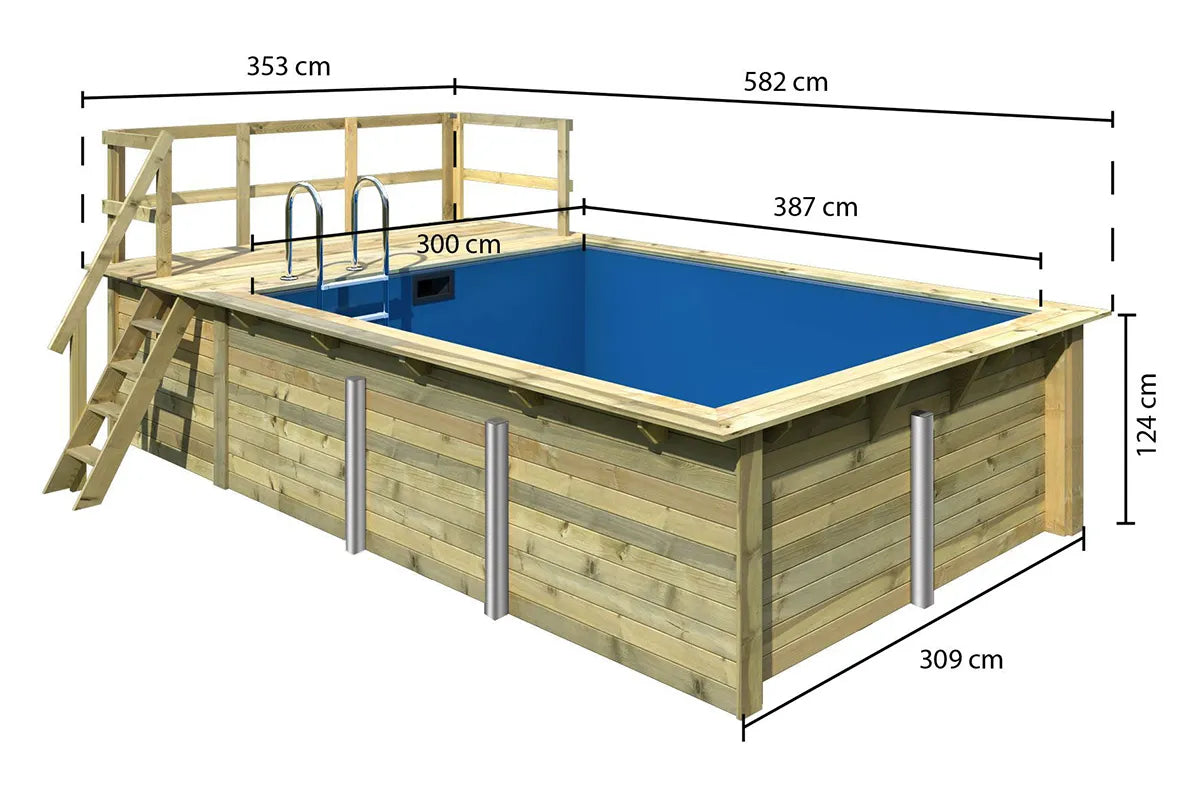 Karibu | Rechteckiger Pool 2 mit Filterpaket Klein und Terrasse 3,5