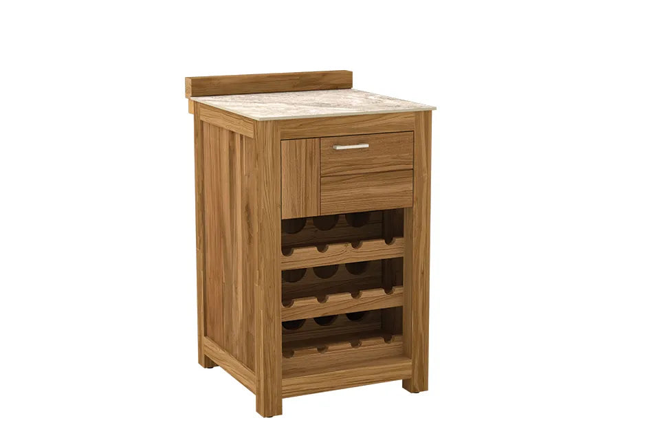 Passion Grills | Milano Outdoor-Küchenschrank 1 Schublade + Weinschrank | 58 x 63 cm | Albastro Cream