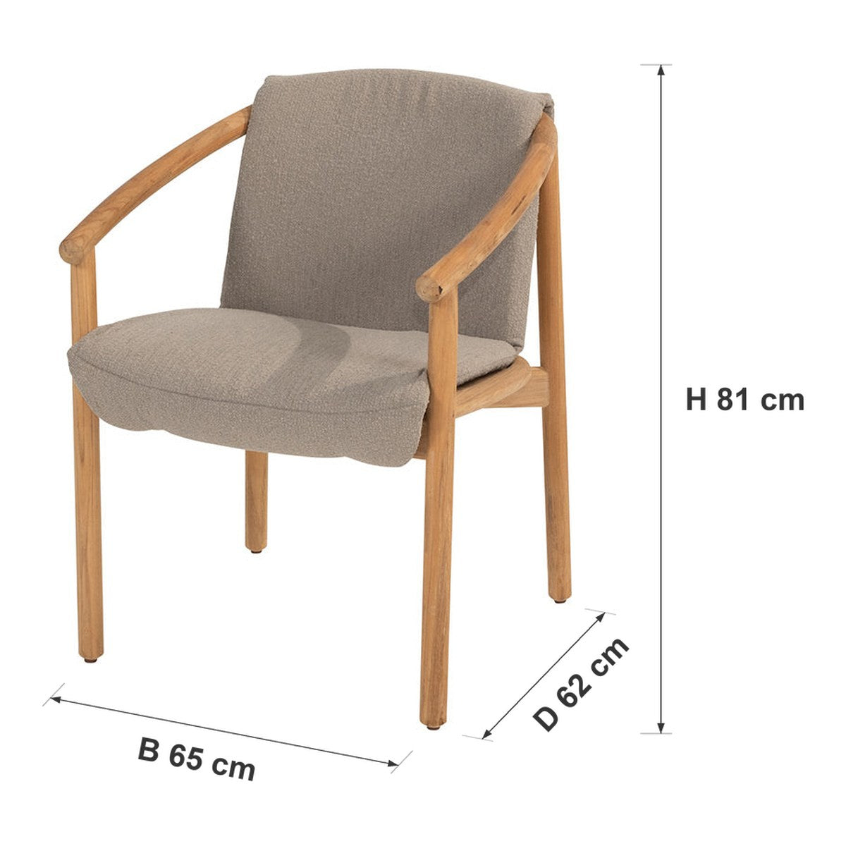 Afmetingen 4 Seasons Outdoor | Tess Tuinstoel — B 65 × D 62 × H 81 cm