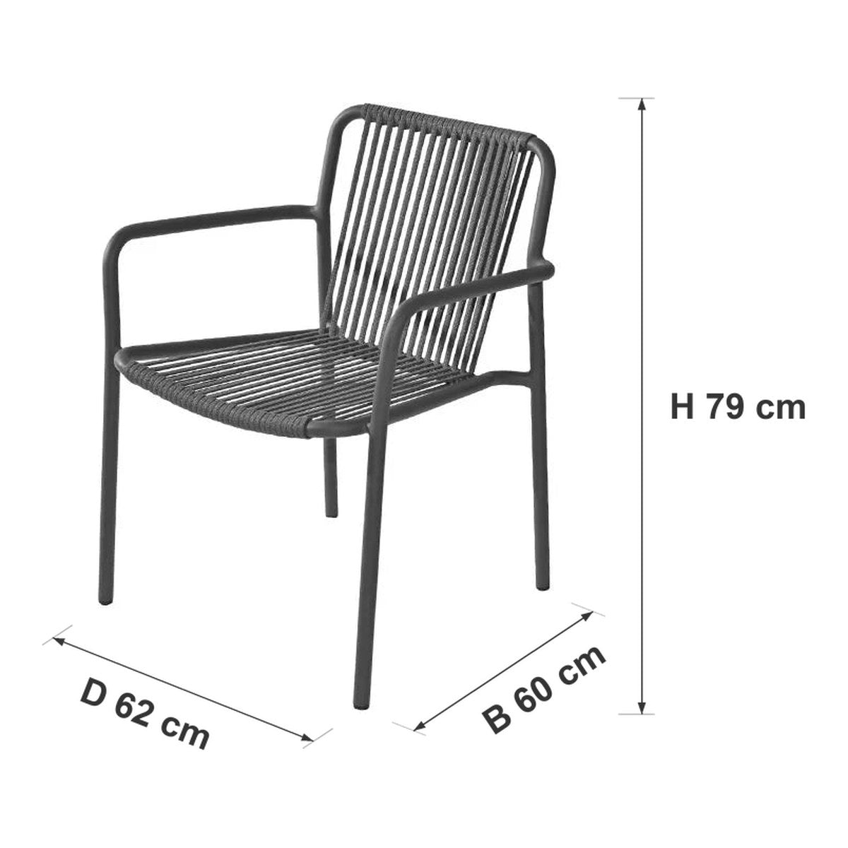 Afmetingen Borek | Frias Stapelstoel — B 60 × D 62 × H 79 cm
