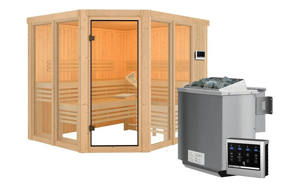 Karibu | Ainur 3 Sauna | Biokachel 9 kW Externe Steuerung