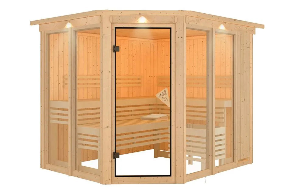 Karibu | Ainur 3 Sauna mit Dachkranz