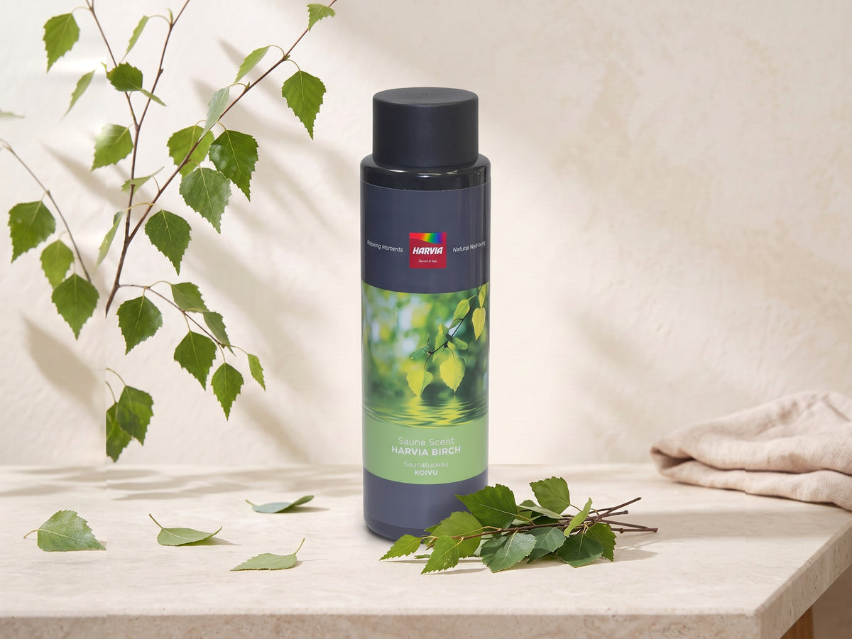 Harvia Berk – aroma in een gestileerde productafbeelding