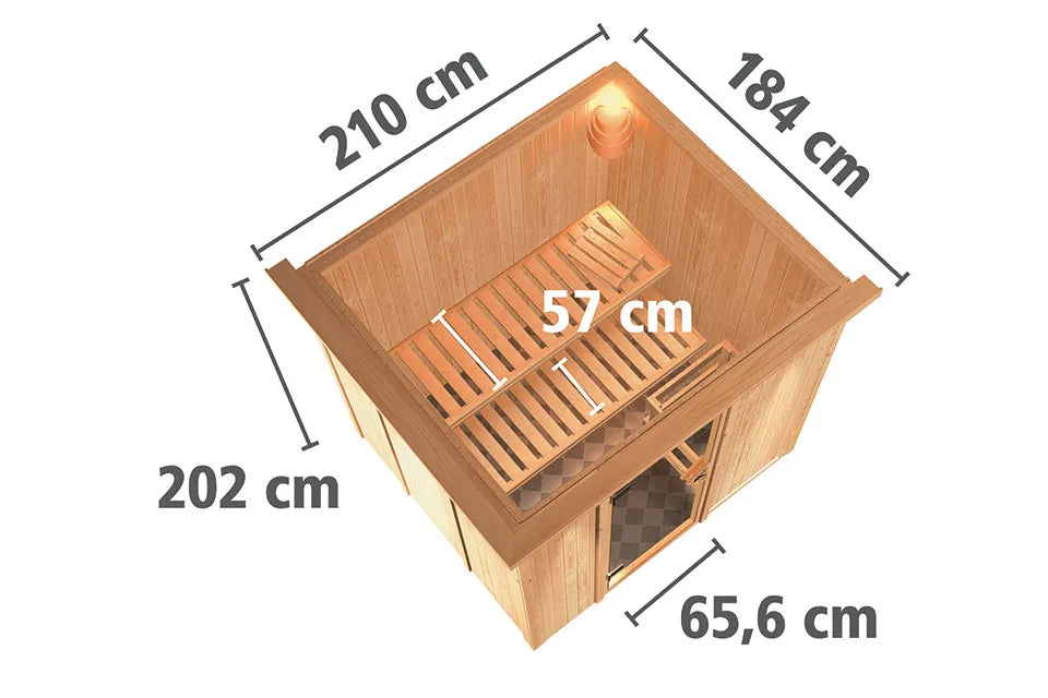 Karibu | Daria Sauna met Dakkraag | Bronzeglas Deur