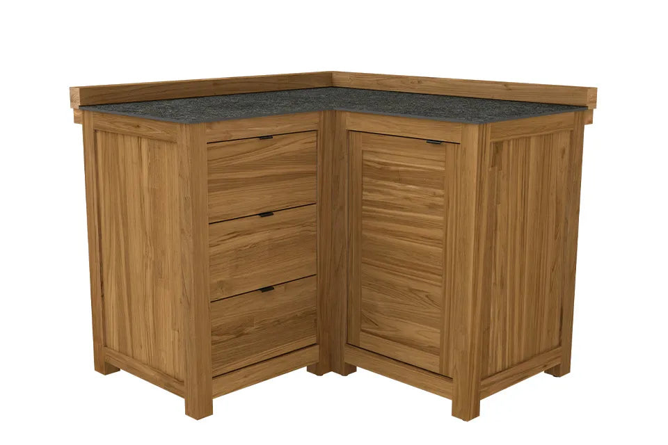 Passion Grills | Milano Outdoor Küchenschrank Ecke 3 Schubladen + 1 Tür | 120 x 120 cm | Belgium Dark Grey