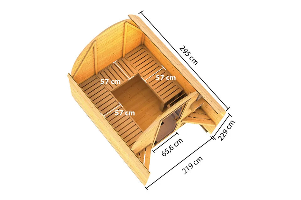 Karibu | Fasssauna 2 Barrelsauna | Kachel 9 kW Externe Steuerung