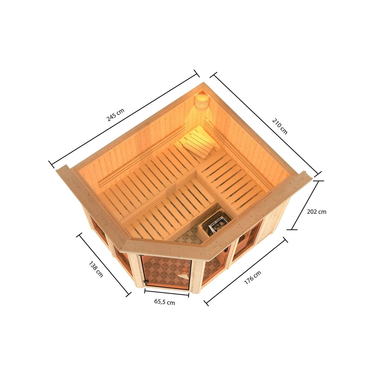Karibu | Ainur 3 Sauna mit Dachkranz | Ofen 9 kW Integrierte Steuerung