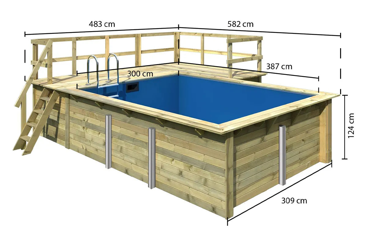 Karibu | Rechteckiger Pool 2 mit Terrasse 3,5 und Seiten-Terrasse