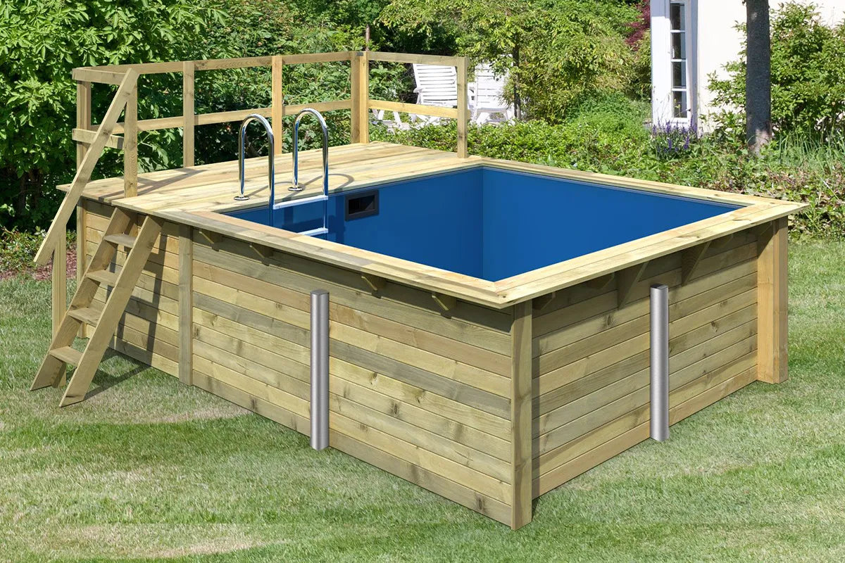 Karibu | Rechteckiger Pool 1 mit Filterpaket Klein und Terrasse 3,5