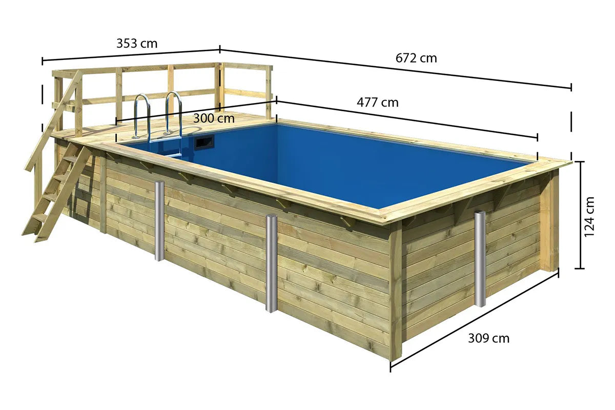 Karibu | Rechteckiger Pool 3 mit Filterpaket Klein und Terrasse 3,5