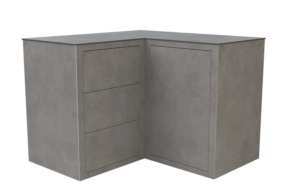 Passion Grills | Kerafina Outdoor-Küchenschrank Hoch Ecke 1-türig + 3 Schubladen | 119 x 119 cm