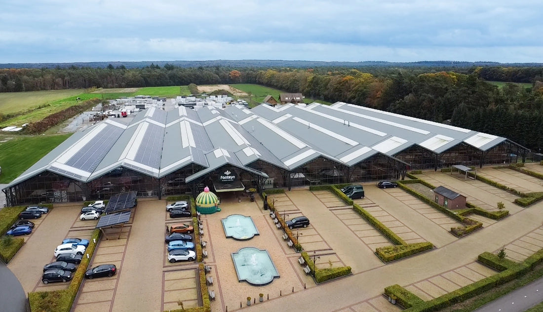 Luftaufnahme des Fonteyn Ausstellungsraums und des Parkplatzes in Uddel