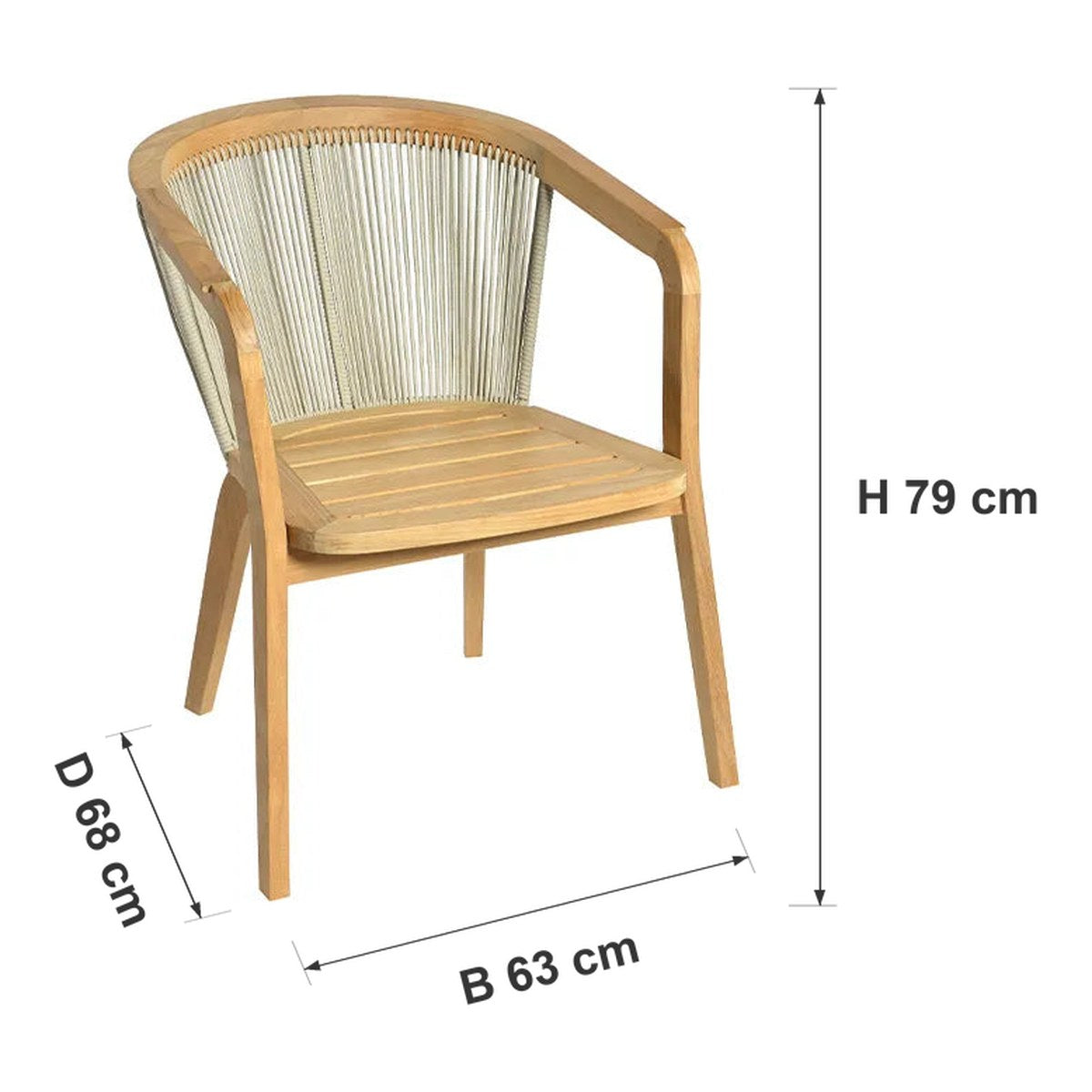 Afmetingen Borek | Chepri Tuinstoel — B 63 × D 68 × H 79 cm