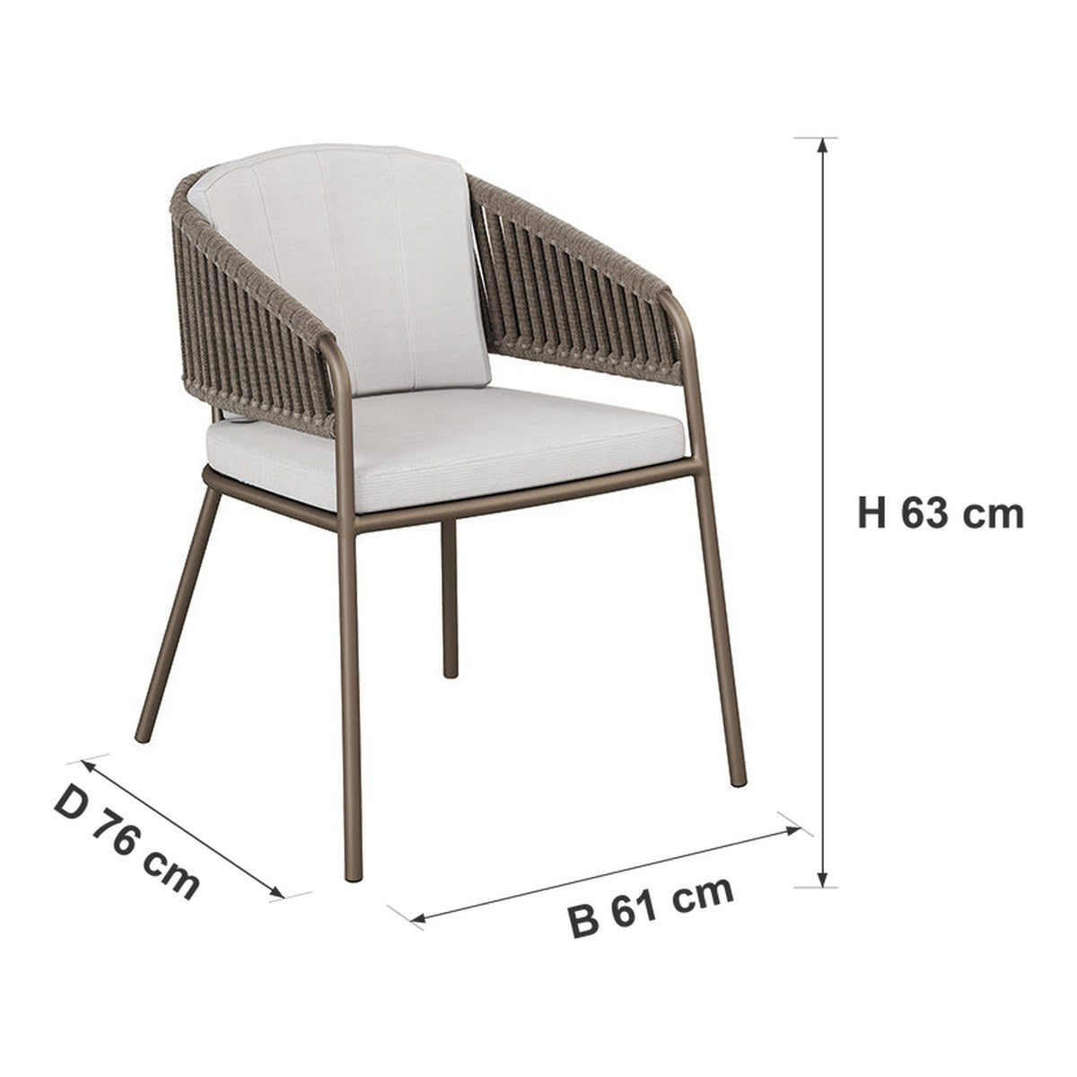 Afmetingen Borek | Rob Tuinstoel met Kussens | Wengé — D 76 × B 61 × H 63 cm