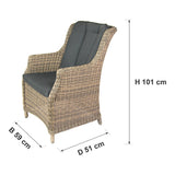 Afmetingen Fonteyn | La Donna 2.0 Tuinstoel | Cappuccino — B 59 × D 51 × H 101 cm