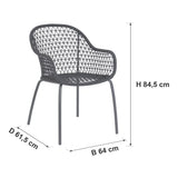 Afmetingen Max & Luuk | Anna Tuinstoel | Lava — D 61,5 × B 64 × H 84,5 cm