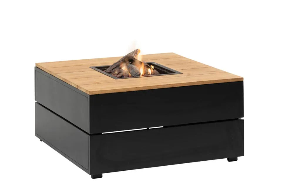 Cosi | Feuerstelle Cosipure 100 | Schwarzer Rahmen | Teakholz-Platte