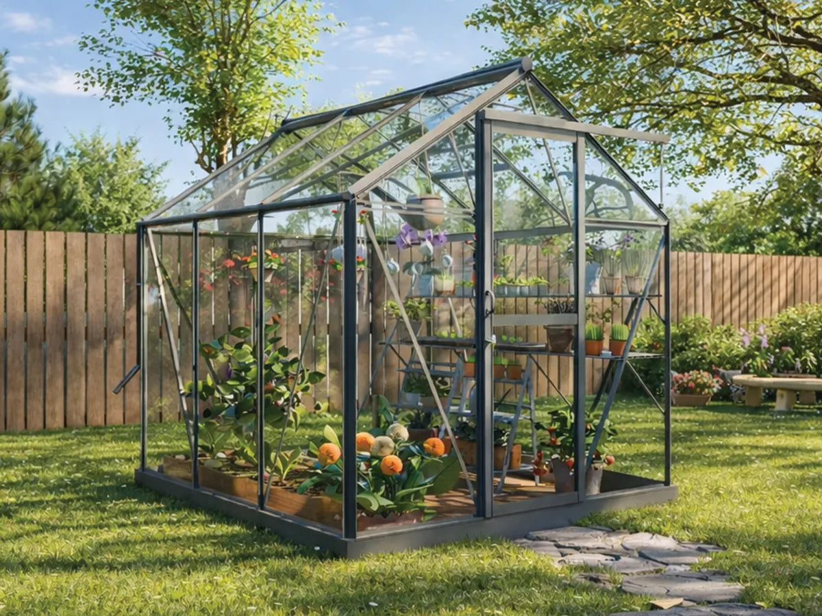Royal Well | Mary I Gewächshaus | Sicherheitsglas 3 mm | Grün-Grau