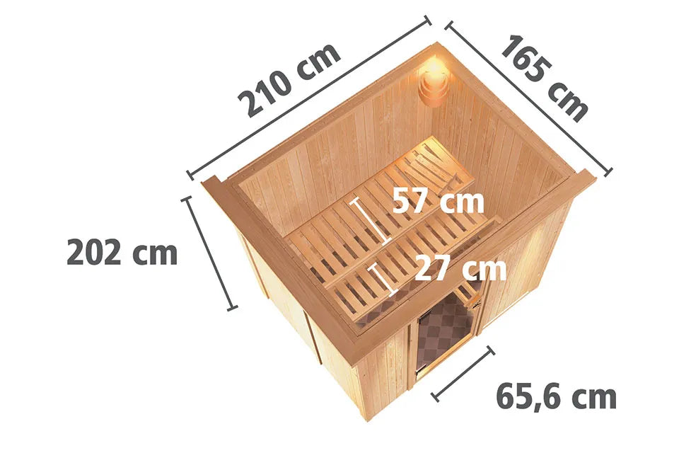 Karibu | Fanja Sauna met Dakkraag | Bronzeglas Deur